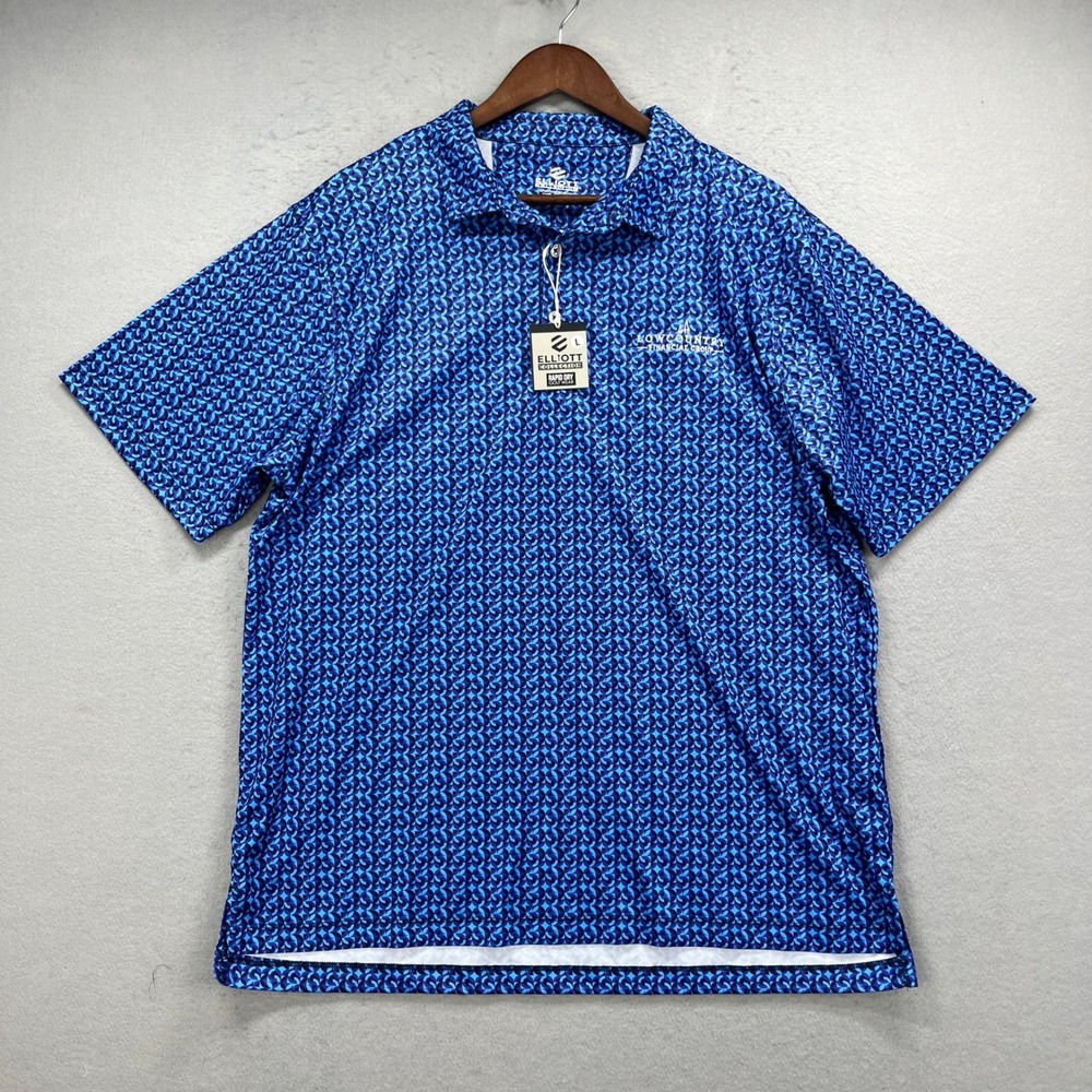 Elliott Collection Polo Shirt Mens Large Blue Geometric Performance Golf Logo